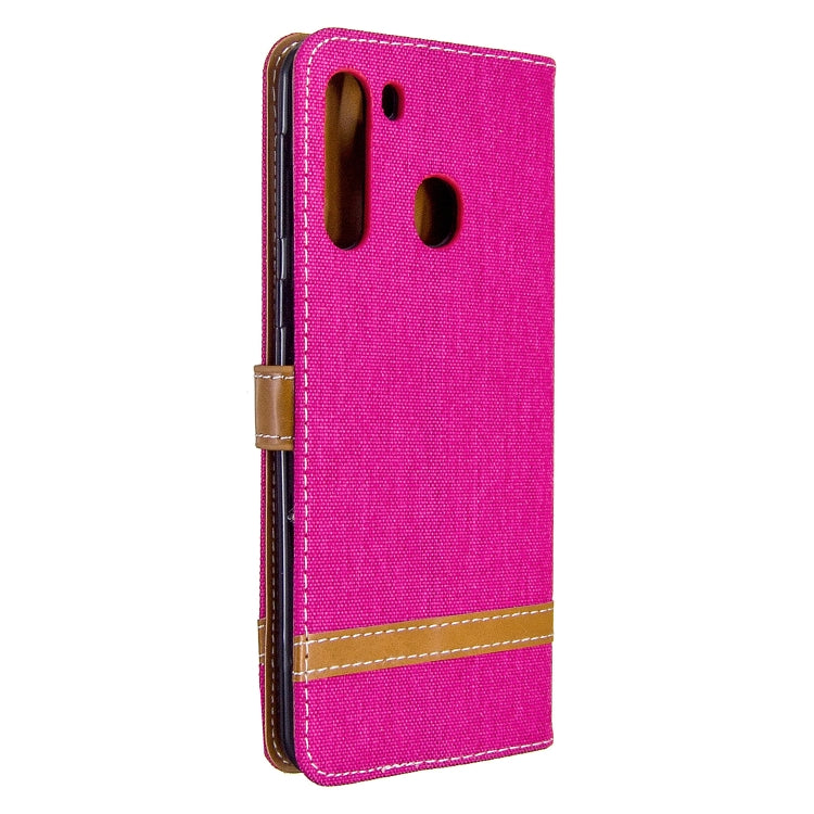 For Galaxy A21 Color Matching Denim Texture Horizontal Flip Leather Case with Holder & Card Slots & Wallet & Lanyard