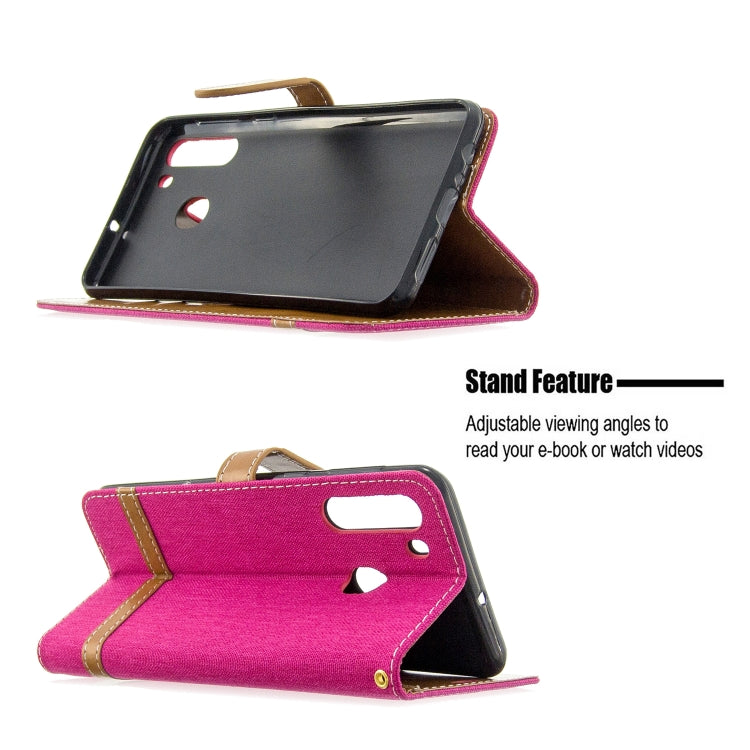 For Galaxy A21 Color Matching Denim Texture Horizontal Flip Leather Case with Holder & Card Slots & Wallet & Lanyard