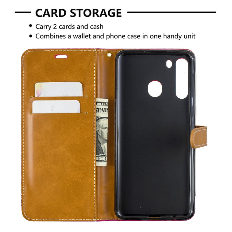 For Galaxy A21 Color Matching Denim Texture Horizontal Flip Leather Case with Holder & Card Slots & Wallet & Lanyard