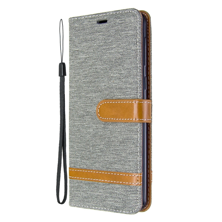 For Galaxy A21 Color Matching Denim Texture Horizontal Flip Leather Case with Holder & Card Slots & Wallet & Lanyard