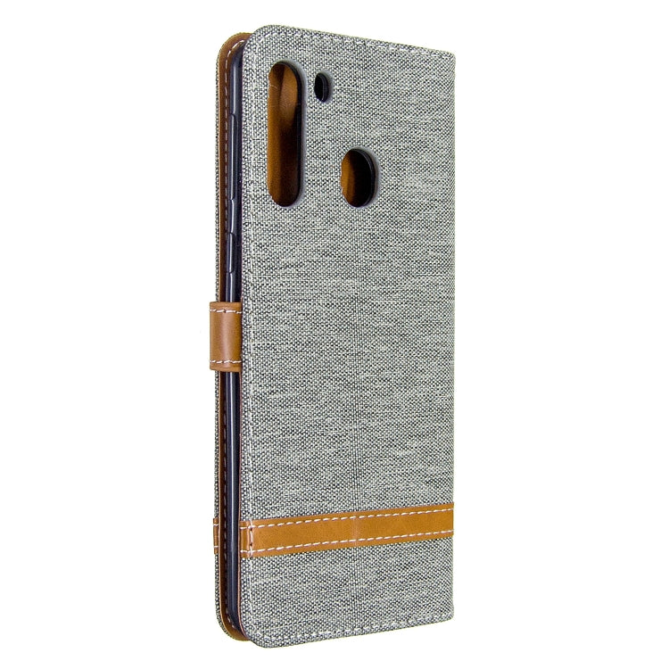 For Galaxy A21 Color Matching Denim Texture Horizontal Flip Leather Case with Holder & Card Slots & Wallet & Lanyard