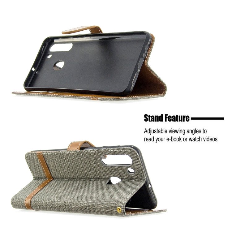 For Galaxy A21 Color Matching Denim Texture Horizontal Flip Leather Case with Holder & Card Slots & Wallet & Lanyard