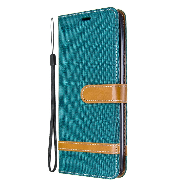 For Galaxy A21 Color Matching Denim Texture Horizontal Flip Leather Case with Holder & Card Slots & Wallet & Lanyard