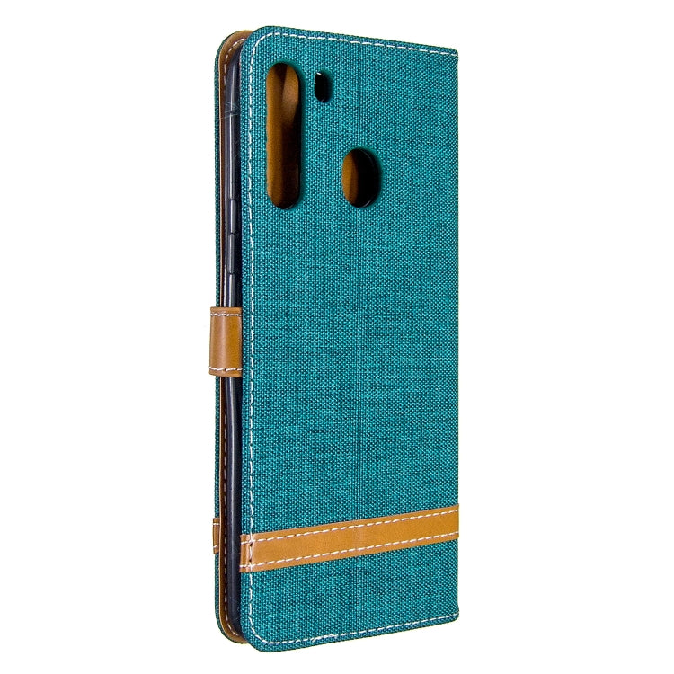 For Galaxy A21 Color Matching Denim Texture Horizontal Flip Leather Case with Holder & Card Slots & Wallet & Lanyard