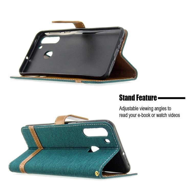 For Galaxy A21 Color Matching Denim Texture Horizontal Flip Leather Case with Holder & Card Slots & Wallet & Lanyard