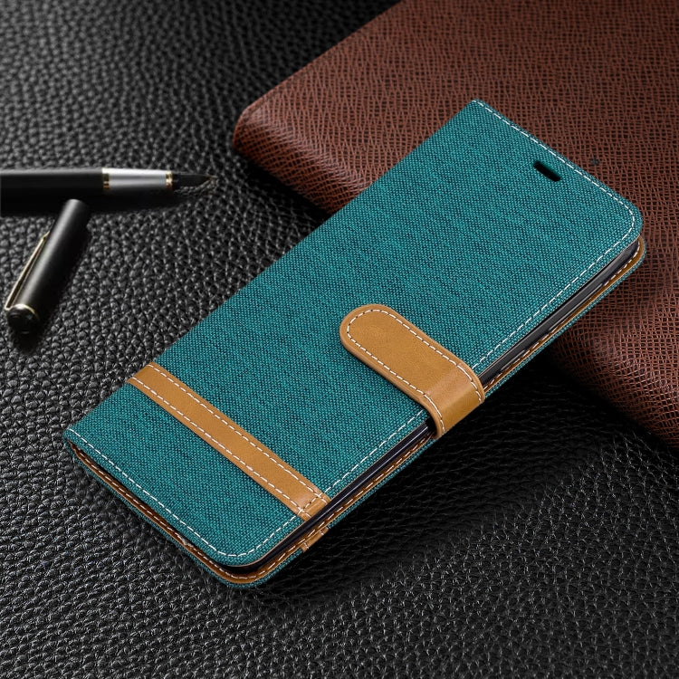 For Galaxy A21 Color Matching Denim Texture Horizontal Flip Leather Case with Holder & Card Slots & Wallet & Lanyard
