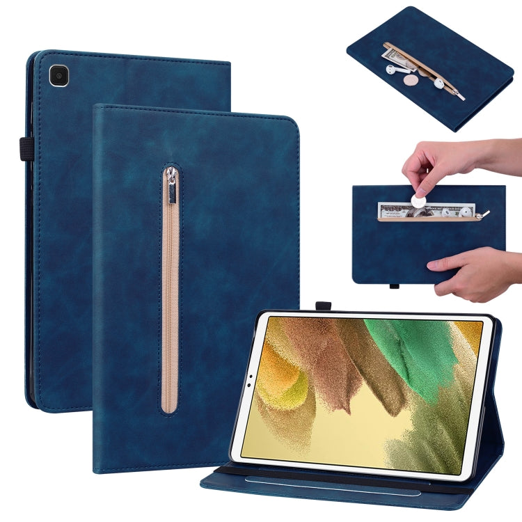 For Samsung Galaxy Tab A7 Lite T220 Skin Feel Solid Color Zipper Leather Tablet Case