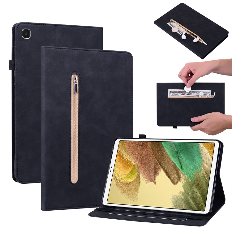 For Samsung Galaxy Tab A7 Lite T220 Skin Feel Solid Color Zipper Leather Tablet Case