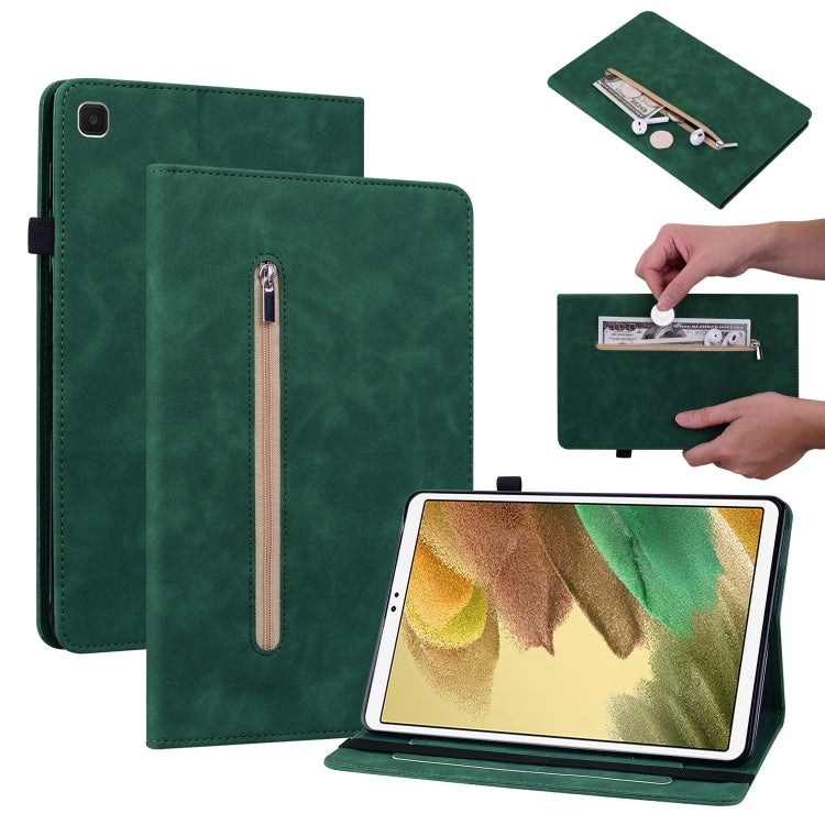 For Samsung Galaxy Tab A7 Lite T220 Skin Feel Solid Color Zipper Leather Tablet Case