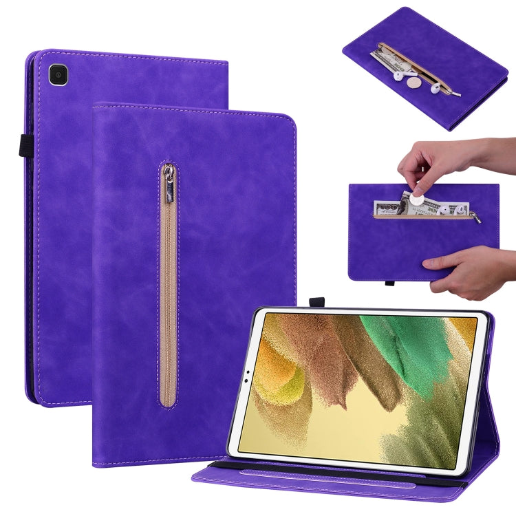 For Samsung Galaxy Tab A7 Lite T220 Skin Feel Solid Color Zipper Leather Tablet Case