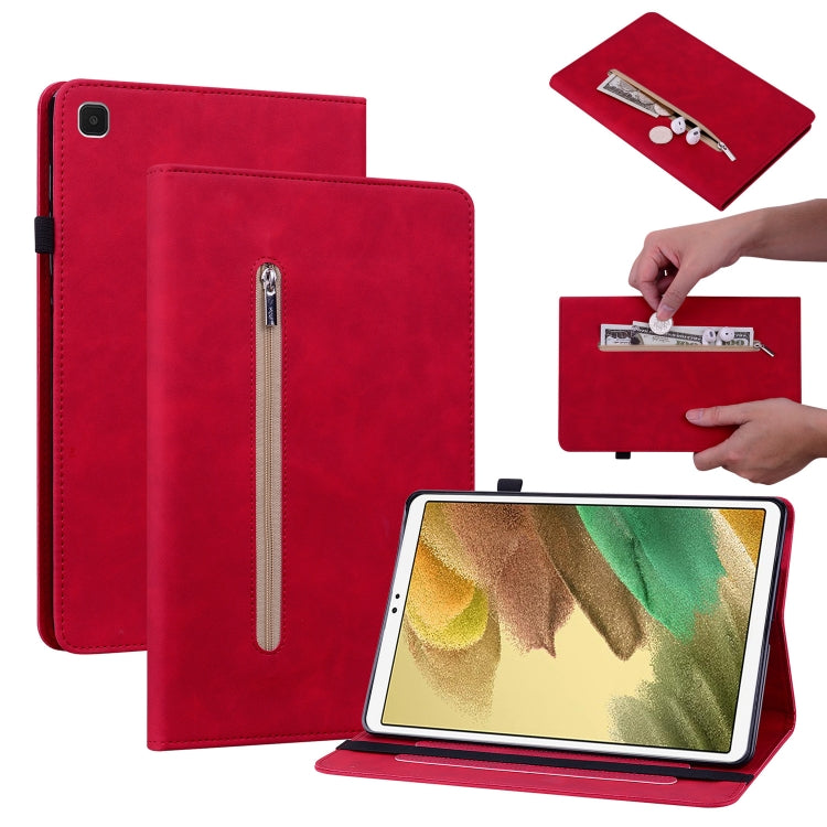 For Samsung Galaxy Tab A7 Lite T220 Skin Feel Solid Color Zipper Leather Tablet Case