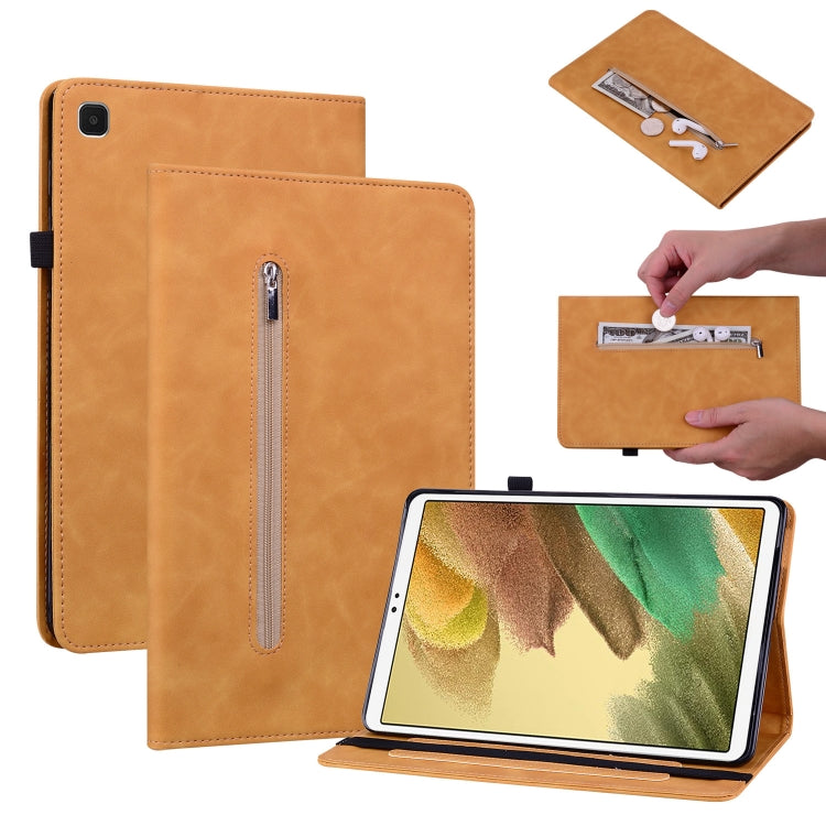 For Samsung Galaxy Tab A7 Lite T220 Skin Feel Solid Color Zipper Leather Tablet Case