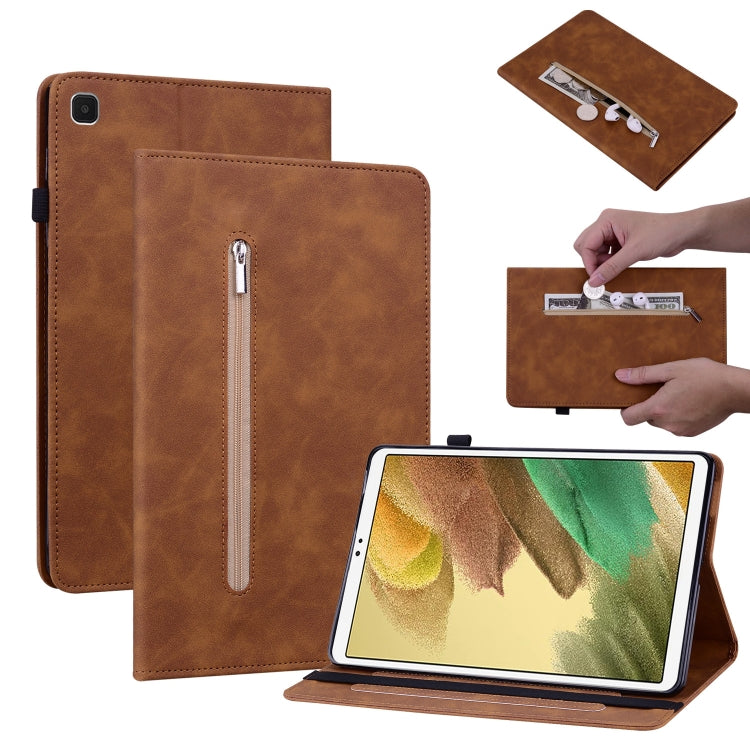 For Samsung Galaxy Tab A7 Lite T220 Skin Feel Solid Color Zipper Leather Tablet Case