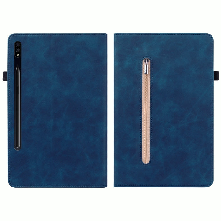 For Samsung Galaxy Tab S7 / S8 Skin Feel Solid Color Zipper Leather Tablet Case