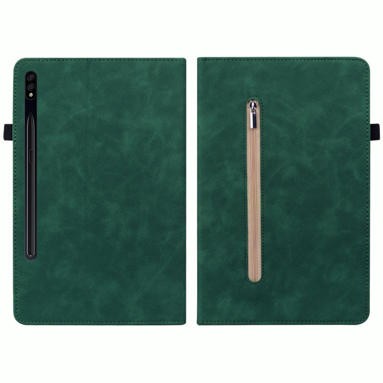 For Samsung Galaxy Tab S7 / S8 Skin Feel Solid Color Zipper Leather Tablet Case