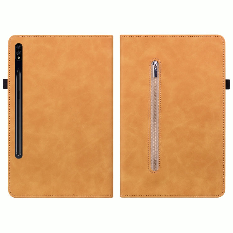 For Samsung Galaxy Tab S7 / S8 Skin Feel Solid Color Zipper Leather Tablet Case