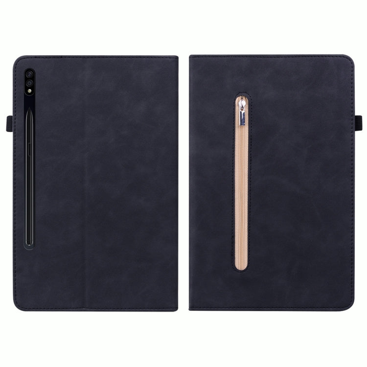 For Samsung Galaxy Tab S7+ / S8+ Skin Feel Solid Color Zipper Leather Tablet Case