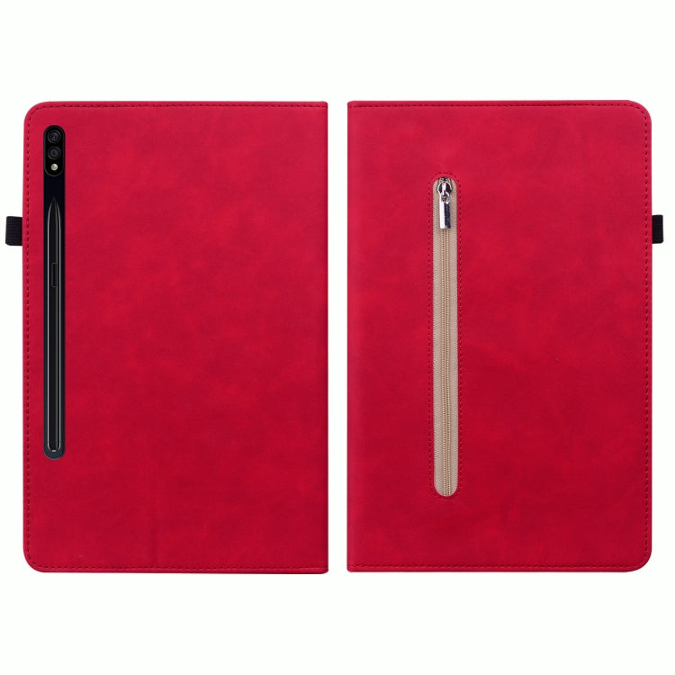 For Samsung Galaxy Tab S7+ / S8+ Skin Feel Solid Color Zipper Leather Tablet Case