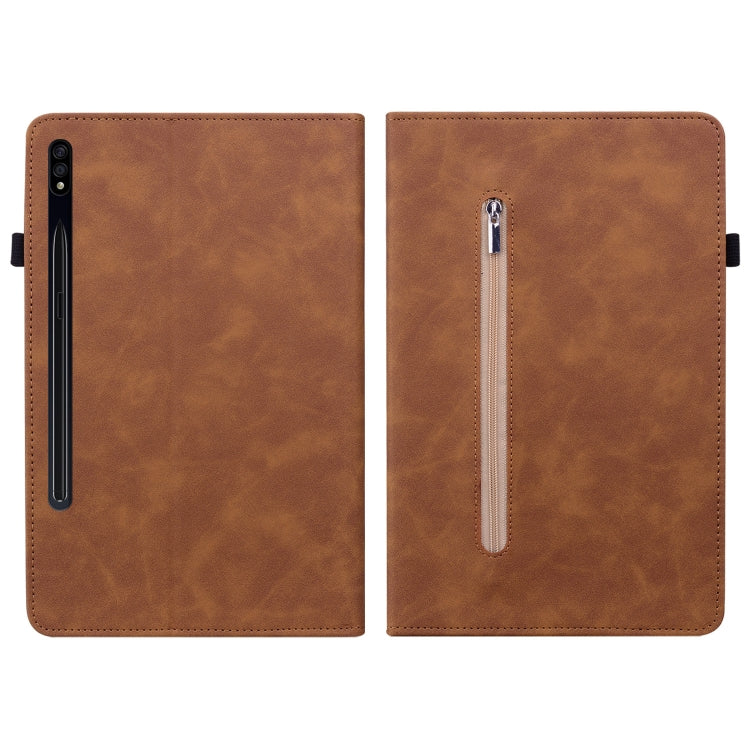 For Samsung Galaxy Tab S7+ / S8+ Skin Feel Solid Color Zipper Leather Tablet Case