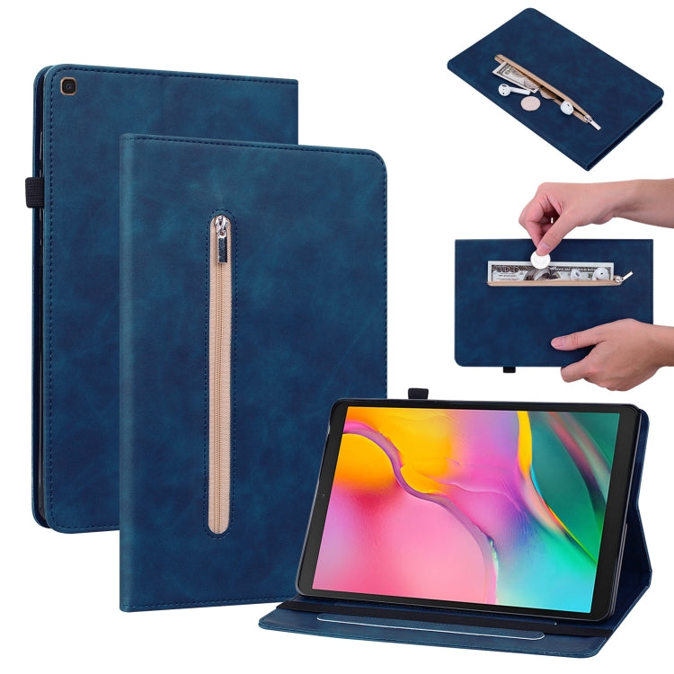 For Samsung Galaxy Tab A 10.1 2019 T510 Skin Feel Solid Color Zipper Leather Tablet Case
