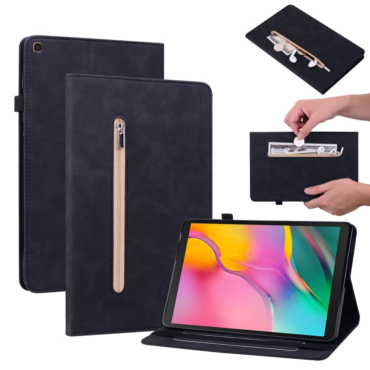 For Samsung Galaxy Tab A 10.1 2019 T510 Skin Feel Solid Color Zipper Leather Tablet Case