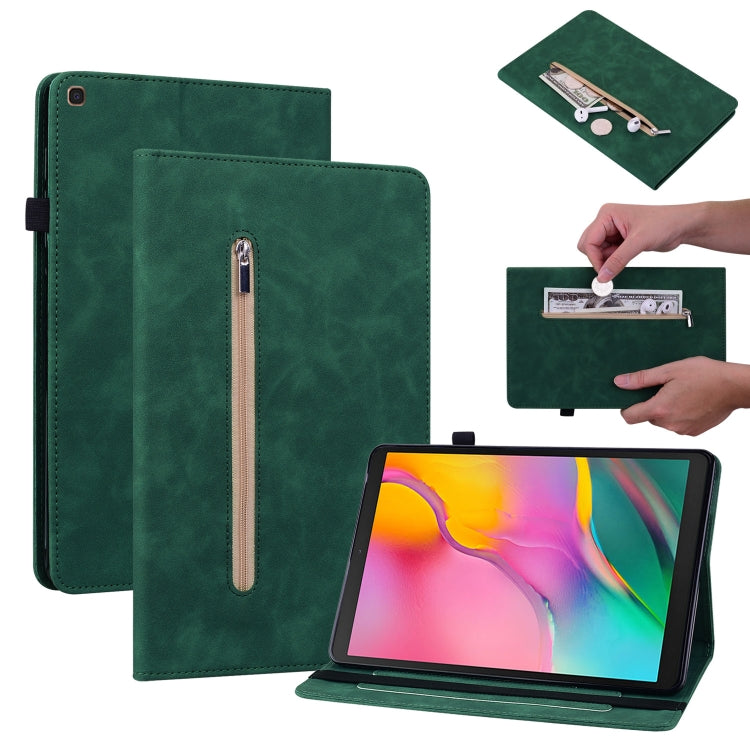 For Samsung Galaxy Tab A 10.1 2019 T510 Skin Feel Solid Color Zipper Leather Tablet Case