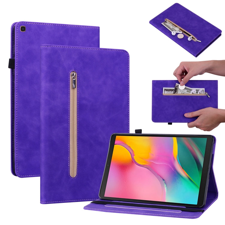 For Samsung Galaxy Tab A 10.1 2019 T510 Skin Feel Solid Color Zipper Leather Tablet Case