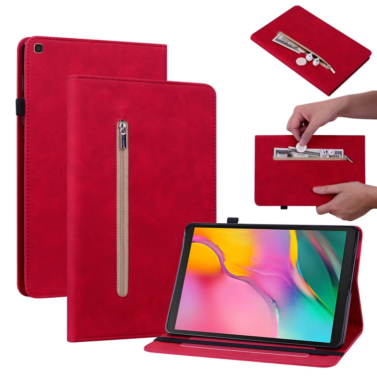 For Samsung Galaxy Tab A 10.1 2019 T510 Skin Feel Solid Color Zipper Leather Tablet Case