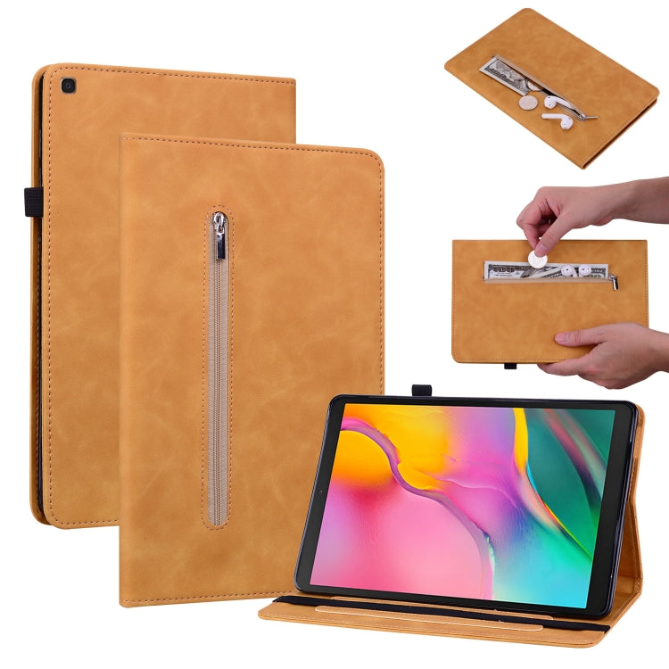 For Samsung Galaxy Tab A 10.1 2019 T510 Skin Feel Solid Color Zipper Leather Tablet Case