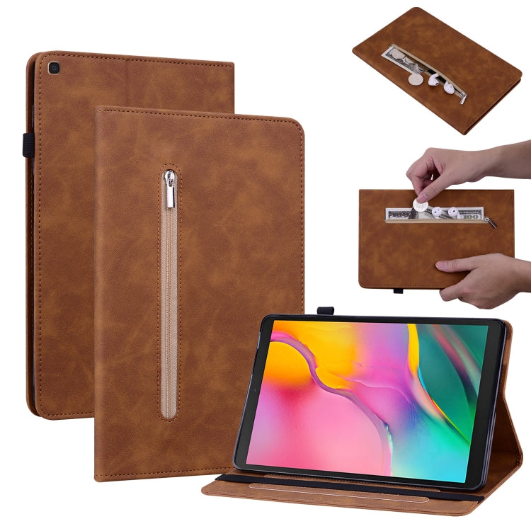 For Samsung Galaxy Tab A 10.1 2019 T510 Skin Feel Solid Color Zipper Leather Tablet Case