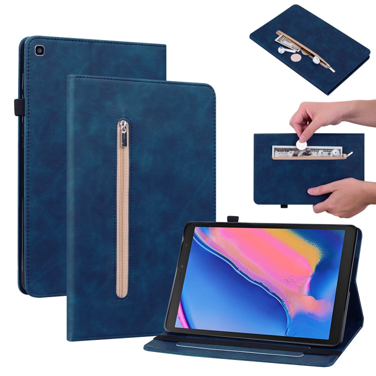 For Samsung Tab A 8.0 2019 8.0 T290 Skin Feel Solid Color Zipper Leather Tablet Case