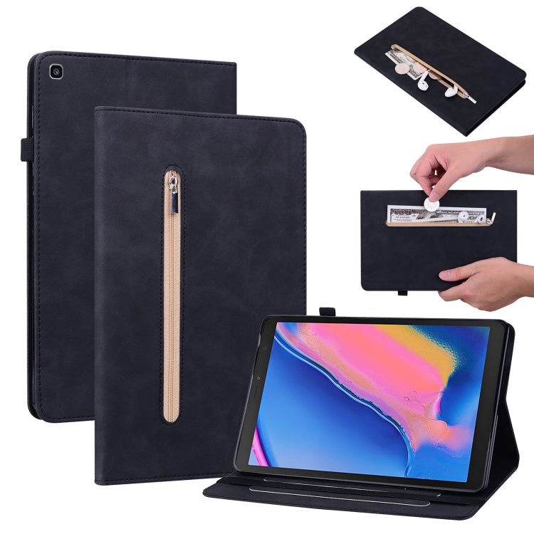 For Samsung Tab A 8.0 2019 8.0 T290 Skin Feel Solid Color Zipper Leather Tablet Case