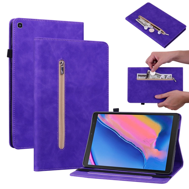 For Samsung Tab A 8.0 2019 8.0 T290 Skin Feel Solid Color Zipper Leather Tablet Case