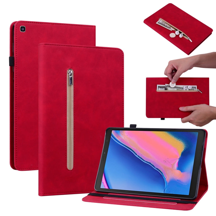 For Samsung Tab A 8.0 2019 8.0 T290 Skin Feel Solid Color Zipper Leather Tablet Case