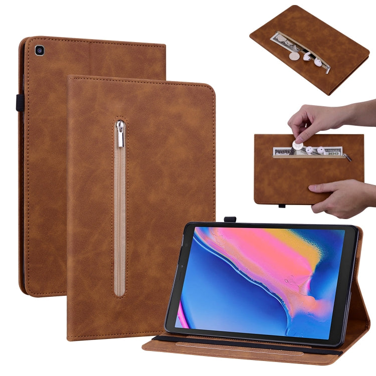 For Samsung Tab A 8.0 2019 8.0 T290 Skin Feel Solid Color Zipper Leather Tablet Case