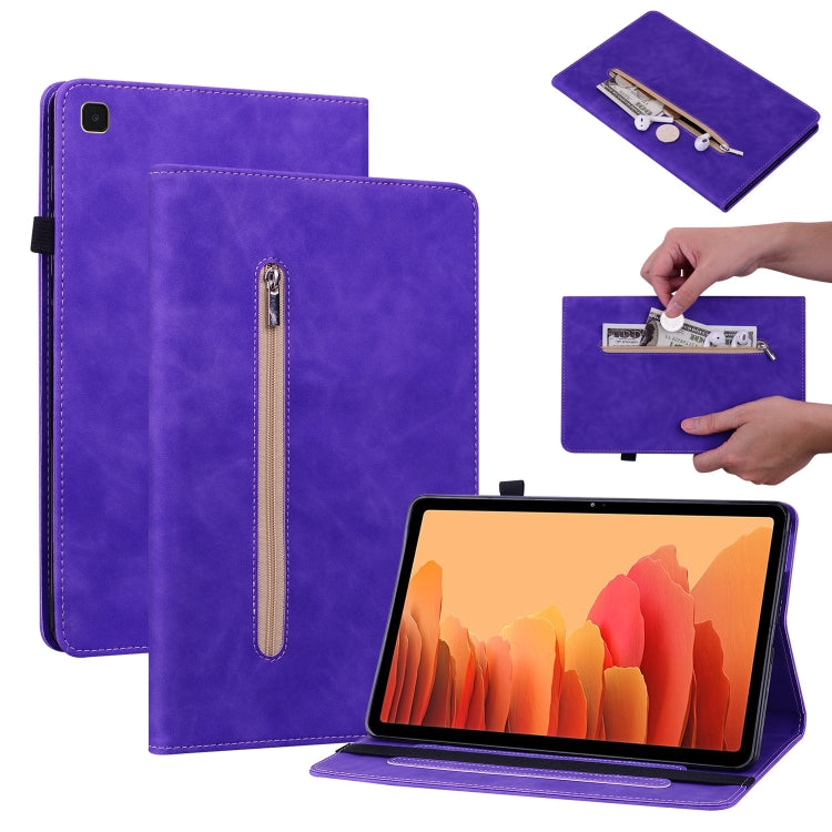 For Samsung Galaxy Tab A7 10.4 2020 SM-T500 Skin Feel Solid Color Zipper Smart Leather Tablet Case