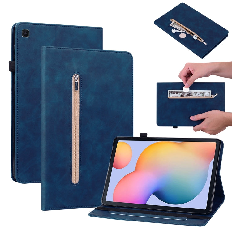 For Samsung Galaxy Tab S6 Lite SM-P610 Skin Feel Solid Color Zipper Smart Leather Tablet Case