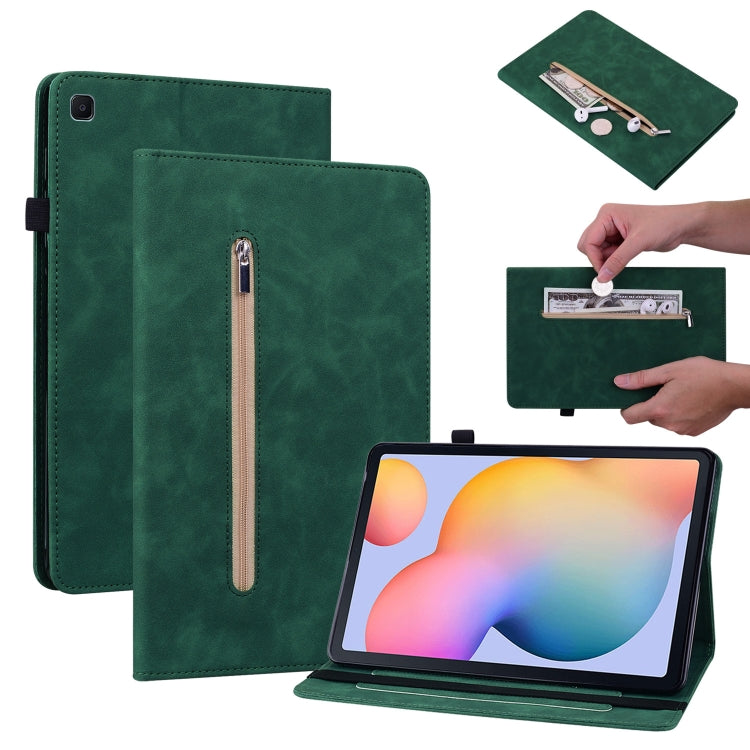 For Samsung Galaxy Tab S6 Lite SM-P610 Skin Feel Solid Color Zipper Smart Leather Tablet Case