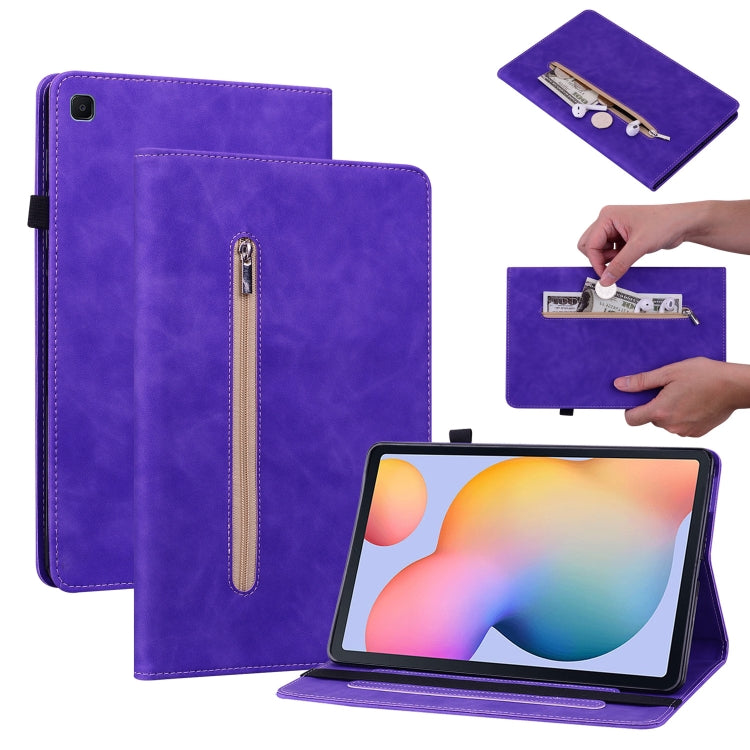 For Samsung Galaxy Tab S6 Lite SM-P610 Skin Feel Solid Color Zipper Smart Leather Tablet Case