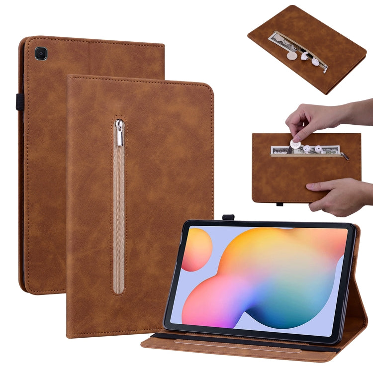 For Samsung Galaxy Tab S6 Lite SM-P610 Skin Feel Solid Color Zipper Smart Leather Tablet Case