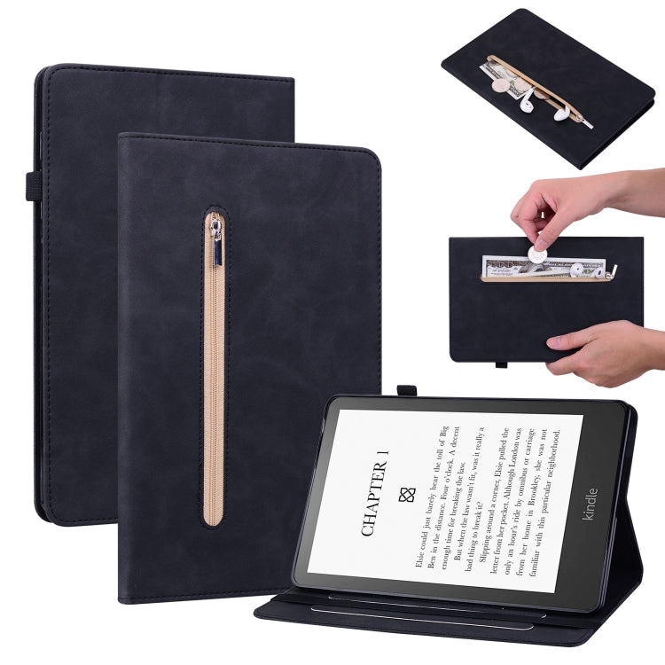 For Amazon Kindle Paperwhite 5 2021 Skin Feel Solid Color Zipper Smart Leather Tablet Case