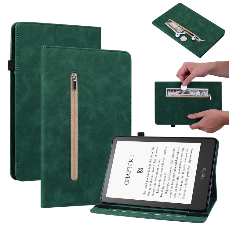 For Amazon Kindle Paperwhite 5 2021 Skin Feel Solid Color Zipper Smart Leather Tablet Case