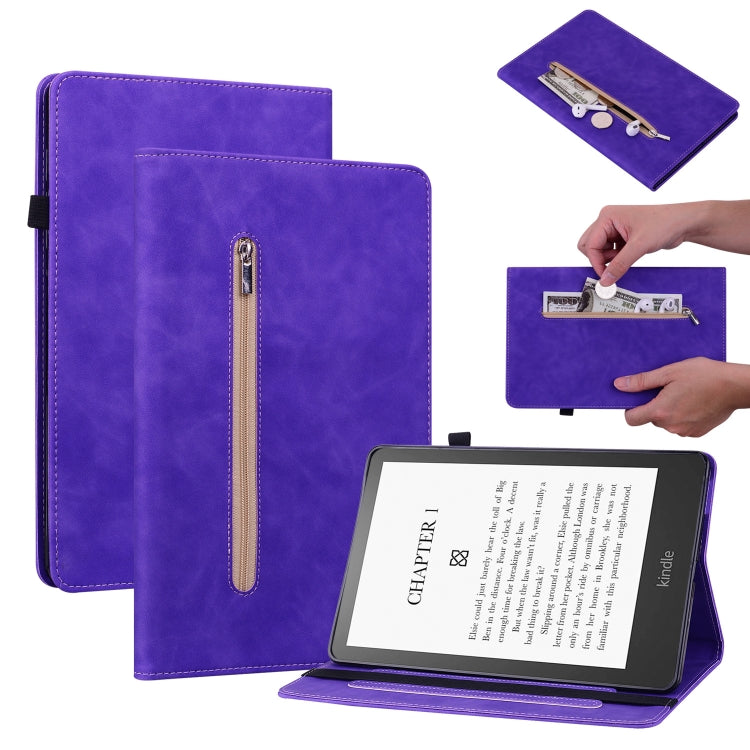 For Amazon Kindle Paperwhite 5 2021 Skin Feel Solid Color Zipper Smart Leather Tablet Case