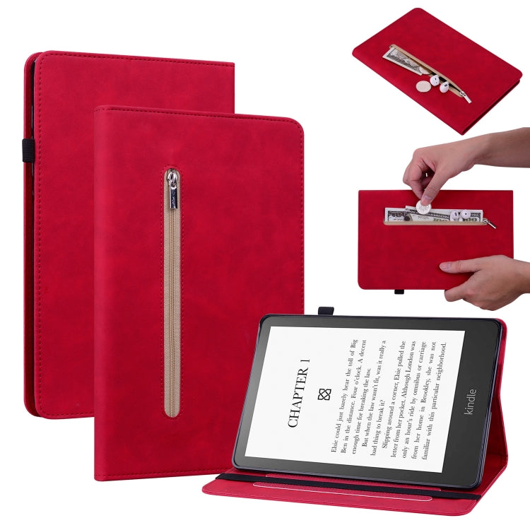 For Amazon Kindle Paperwhite 5 2021 Skin Feel Solid Color Zipper Smart Leather Tablet Case