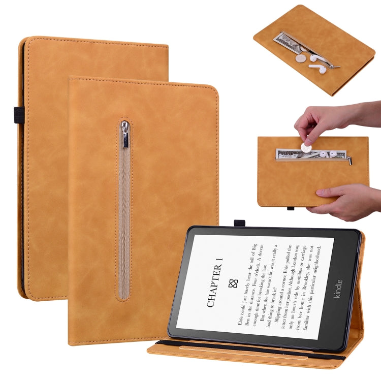For Amazon Kindle Paperwhite 5 2021 Skin Feel Solid Color Zipper Smart Leather Tablet Case