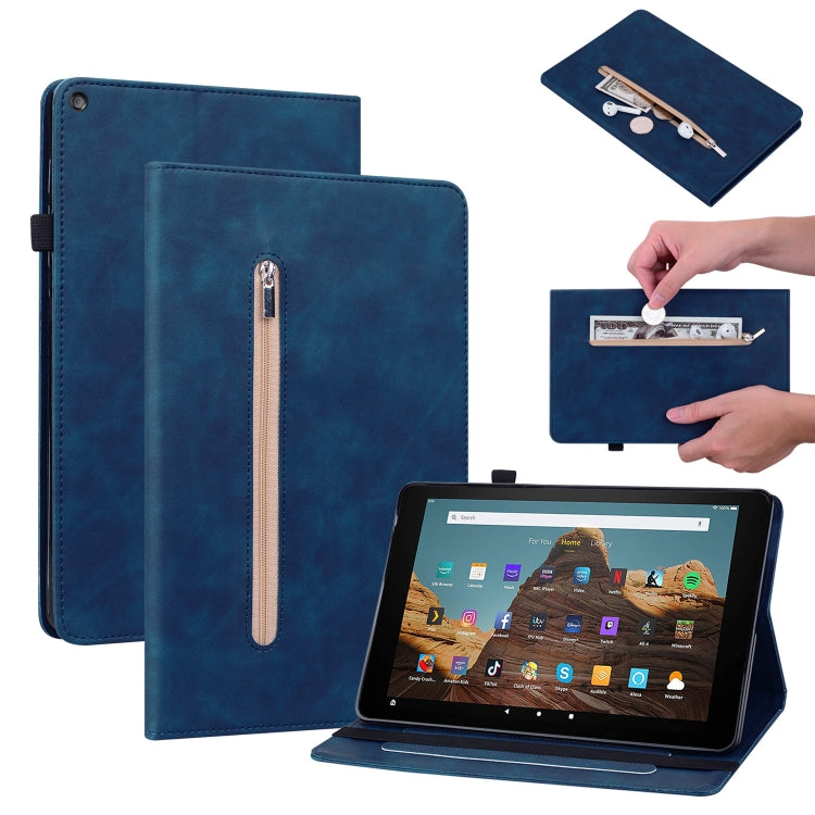 For Amazon Kindle HD 10 2019 / 2017 Skin Feel Solid Color Zipper Smart Leather Tablet Case