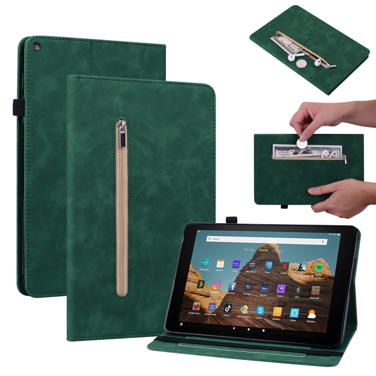 For Amazon Kindle HD 10 2019 / 2017 Skin Feel Solid Color Zipper Smart Leather Tablet Case