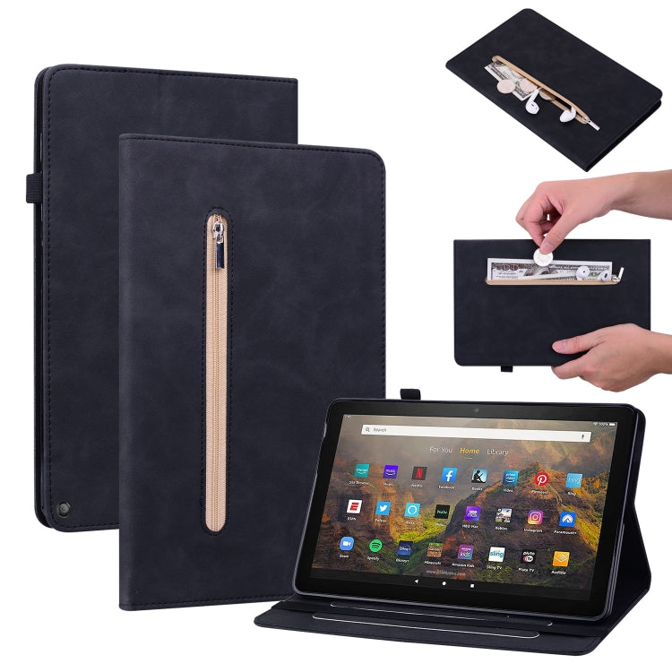 For Amazon Kindle HD 8 2020 Skin Feel Solid Color Zipper Smart Leather Tablet Case
