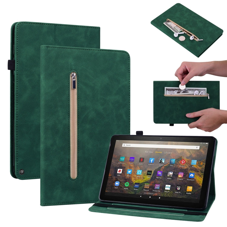 For Amazon Kindle HD 8 2020 Skin Feel Solid Color Zipper Smart Leather Tablet Case