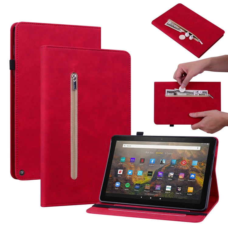 For Amazon Kindle HD 8 2020 Skin Feel Solid Color Zipper Smart Leather Tablet Case
